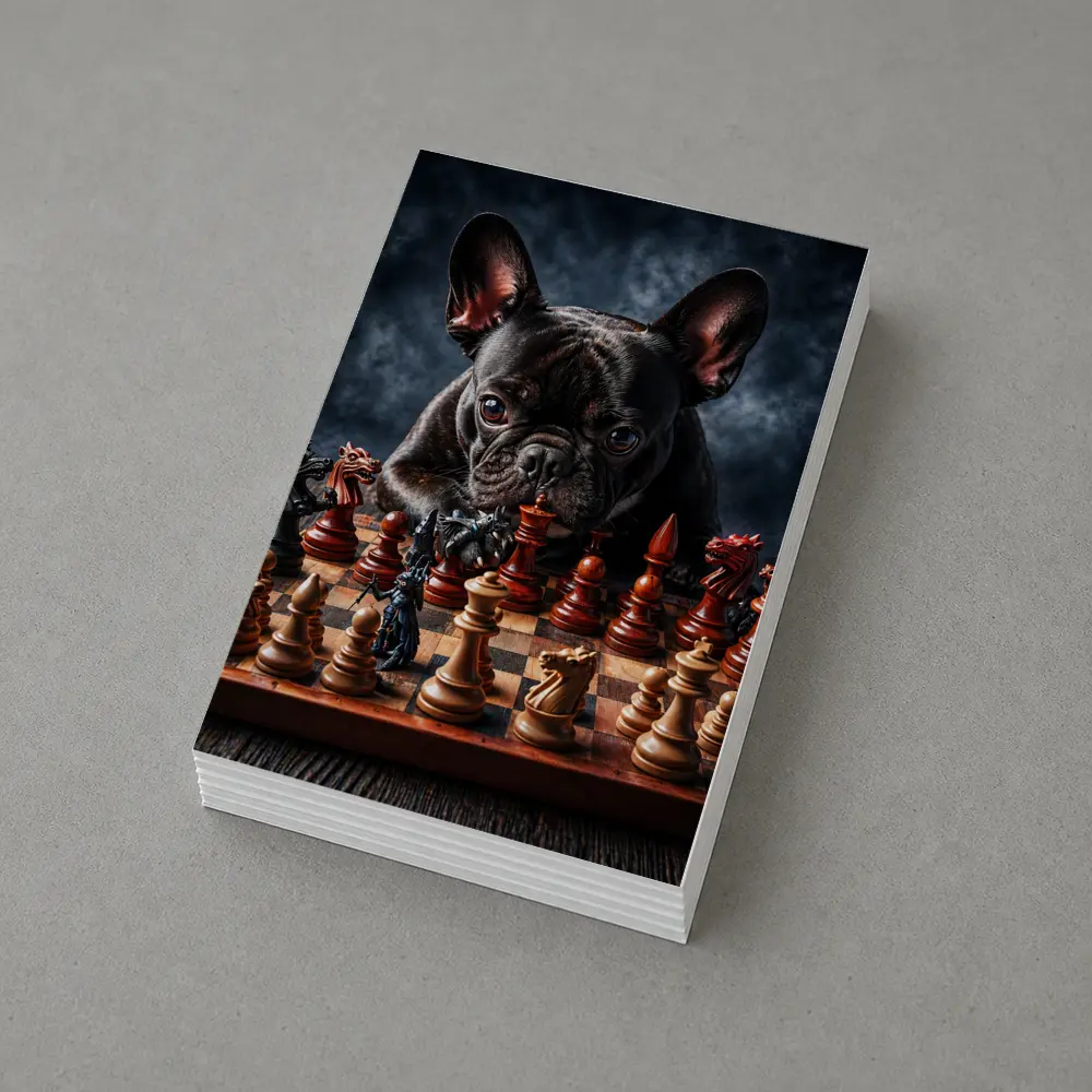 French Bulldog Playing Chess Dark Background – Postcards