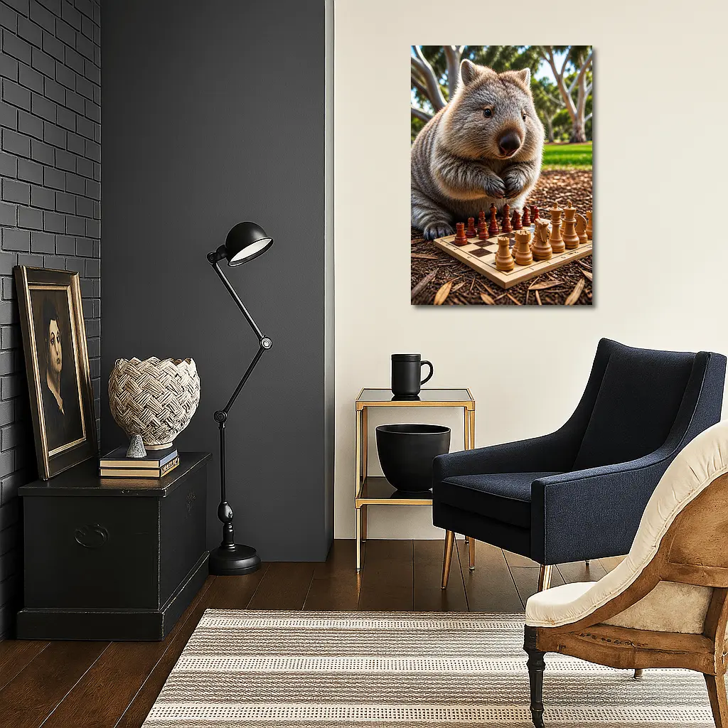 Wombat Playing Chess In Sunny Park – Wall Art