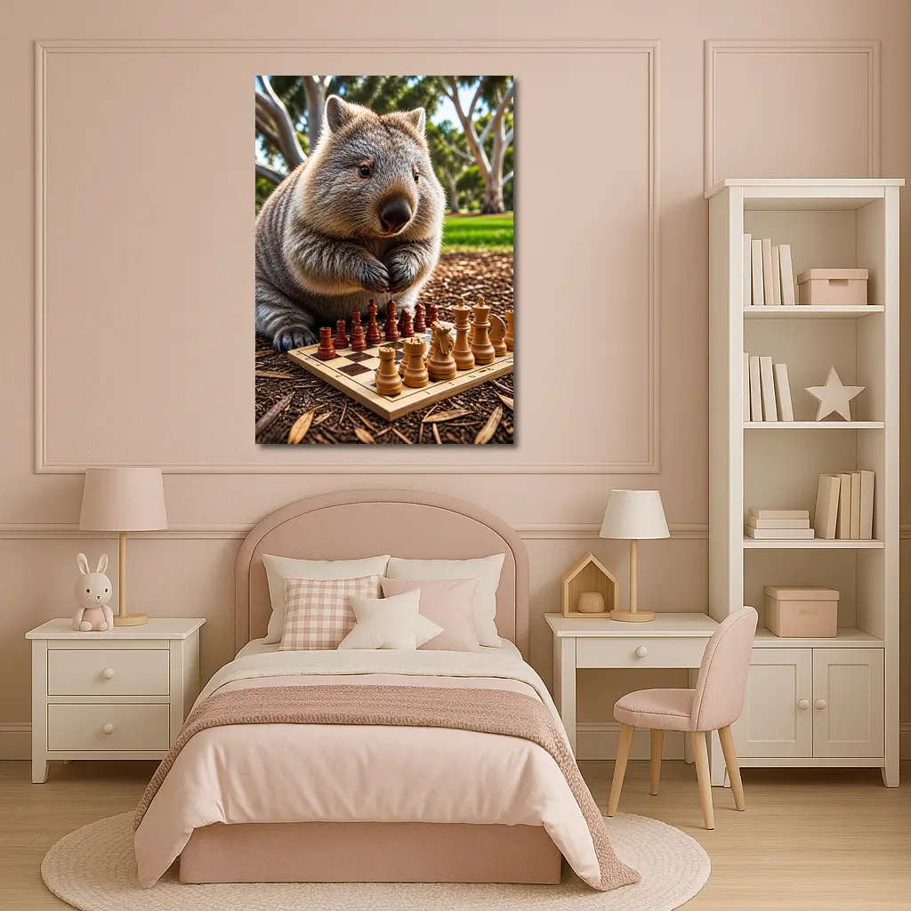Wombat Playing Chess In Sunny Park – Wall Art