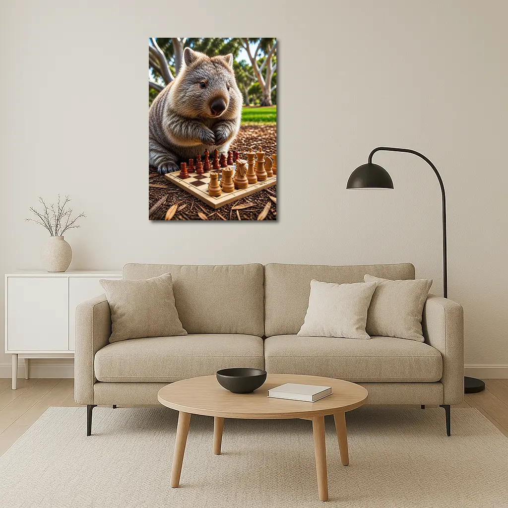 Wombat Playing Chess In Sunny Park – Wall Art