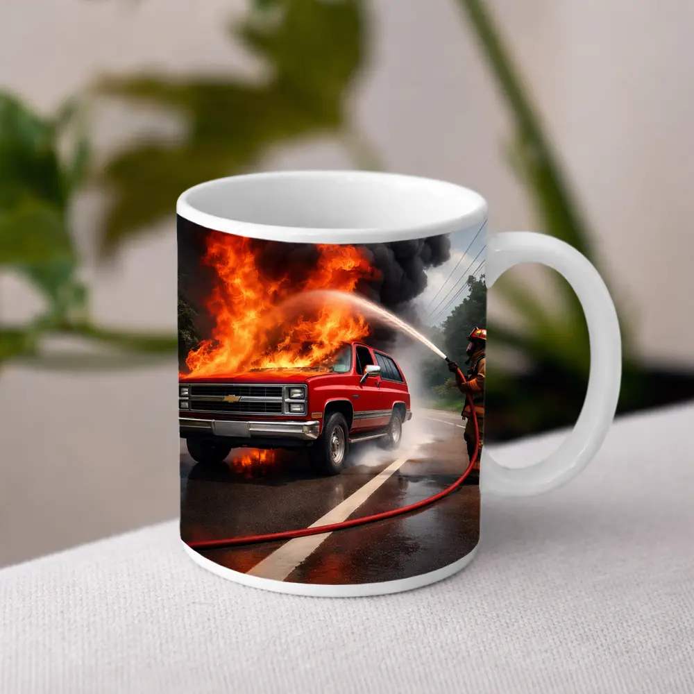 Chevrolet Blazer On Fire Firefighter Street – Mugs