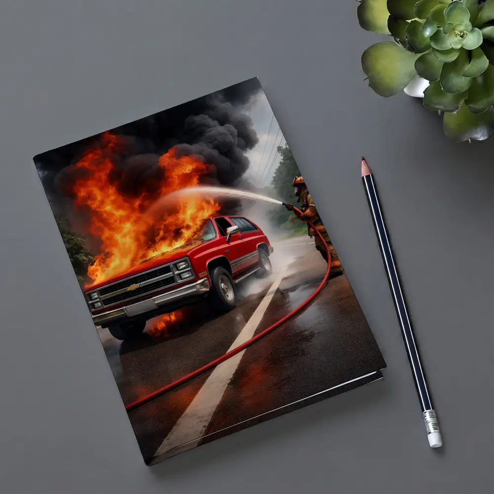 Chevrolet Blazer On Fire Firefighter Street – Notebooks