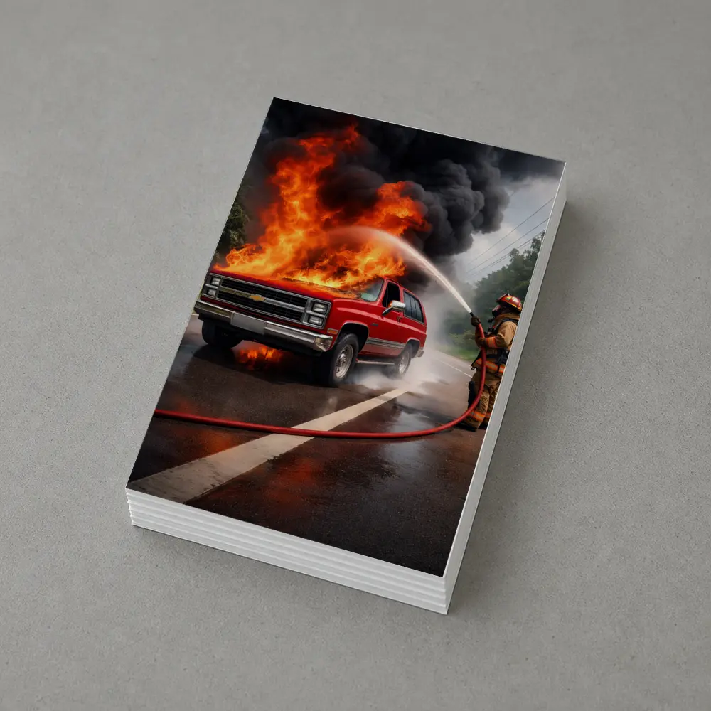 Chevrolet Blazer On Fire Firefighter Street – Postcards