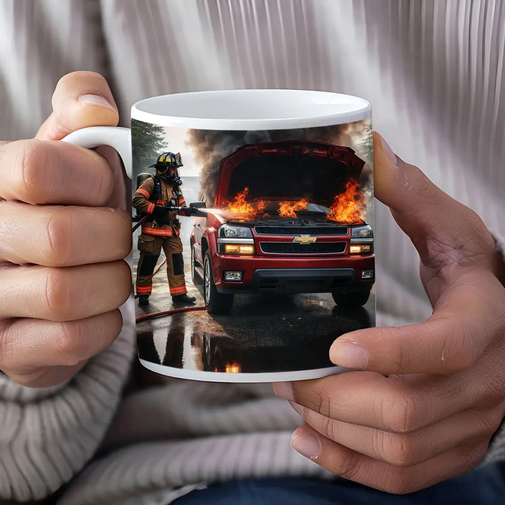 Chevrolet Blazer On Fire Firefighter Scene – Mugs