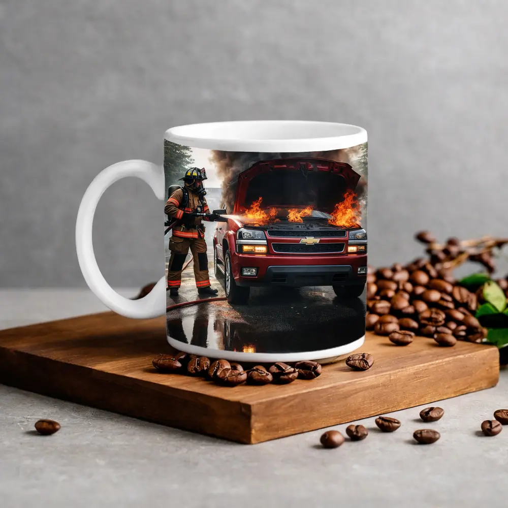 Chevrolet Blazer On Fire Firefighter Scene – Mugs