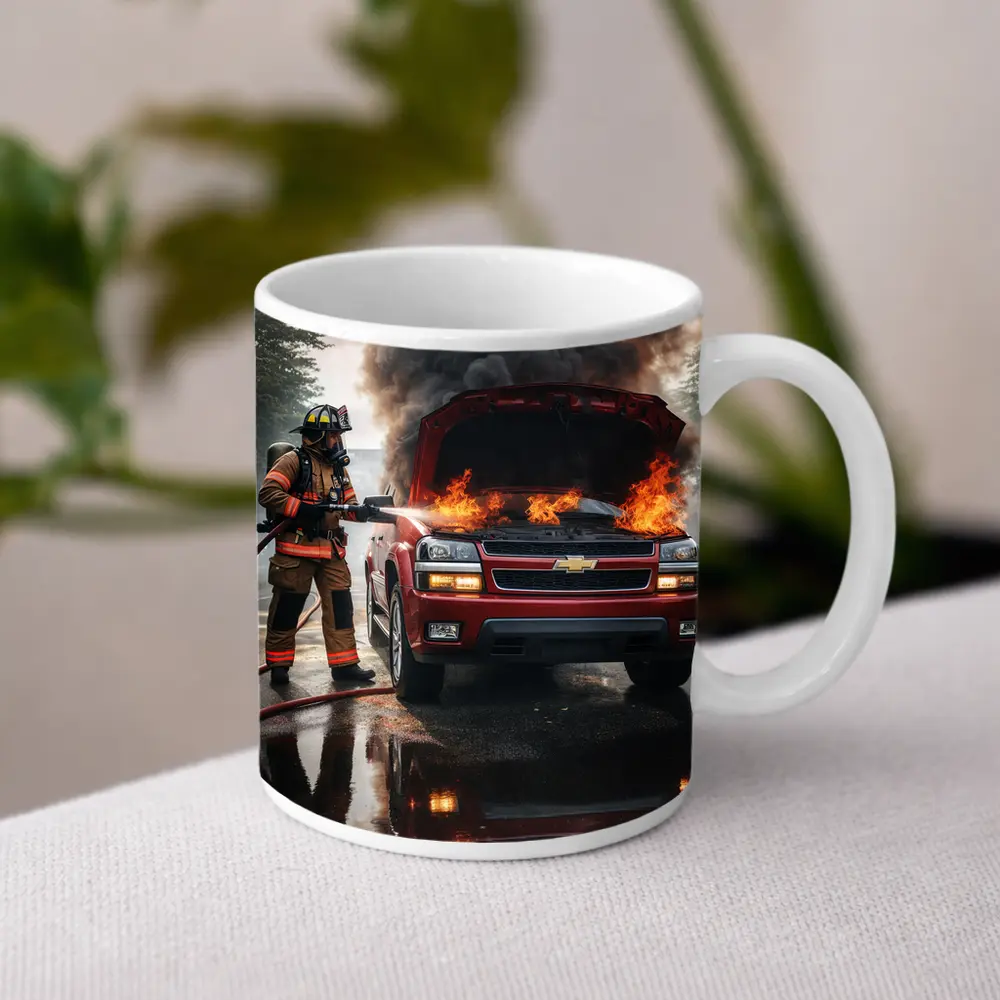 Chevrolet Blazer On Fire Firefighter Scene – Mugs
