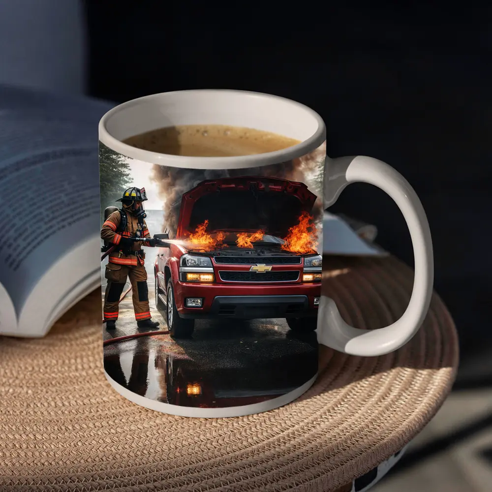 Chevrolet Blazer On Fire Firefighter Scene – Mugs