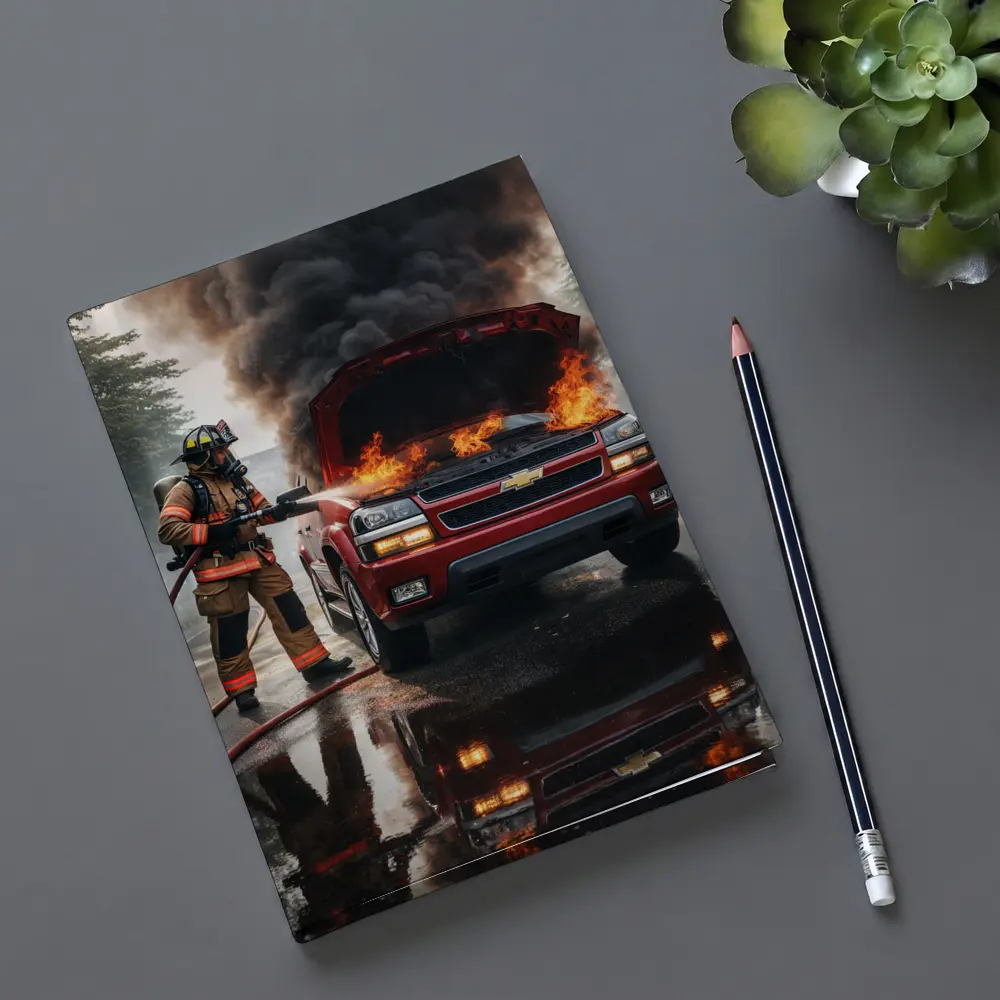 Chevrolet Blazer On Fire Firefighter Scene – Notebooks