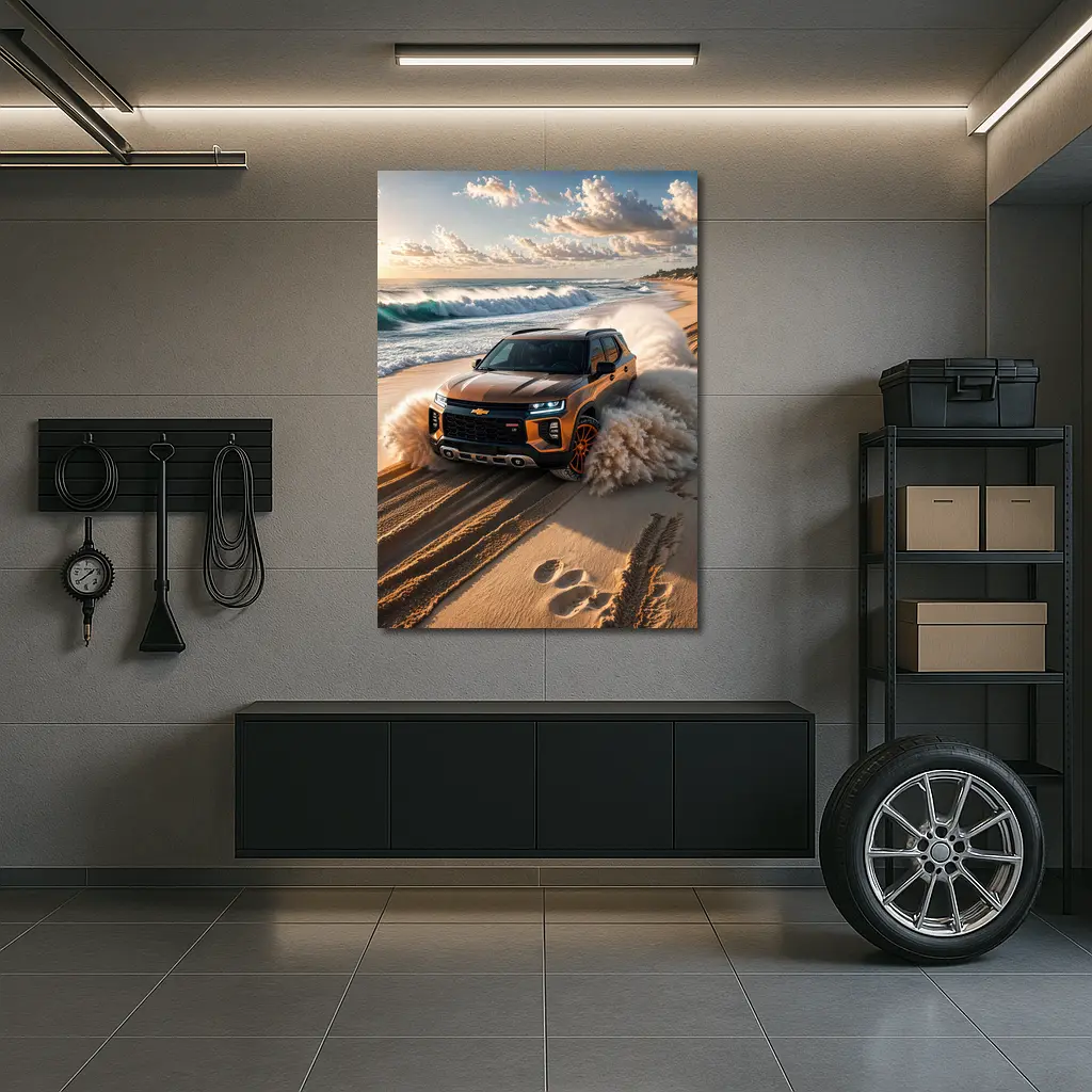 Chevrolet Blazer SUV Drifting On Sandy Beach – Wall Art