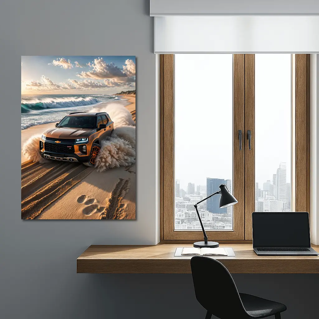 Chevrolet Blazer SUV Drifting On Sandy Beach – Wall Art