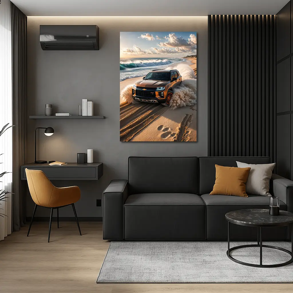 Chevrolet Blazer SUV Drifting On Sandy Beach – Wall Art