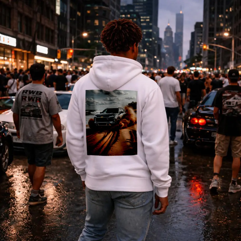 Chevrolet Blazer Drifting Sandy Beach Shore – Hoodies
