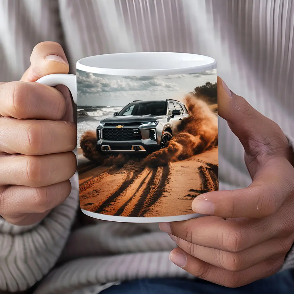 Chevrolet Blazer Drifting Sandy Beach Shore – Mugs