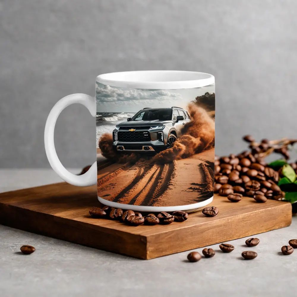 Chevrolet Blazer Drifting Sandy Beach Shore – Mugs