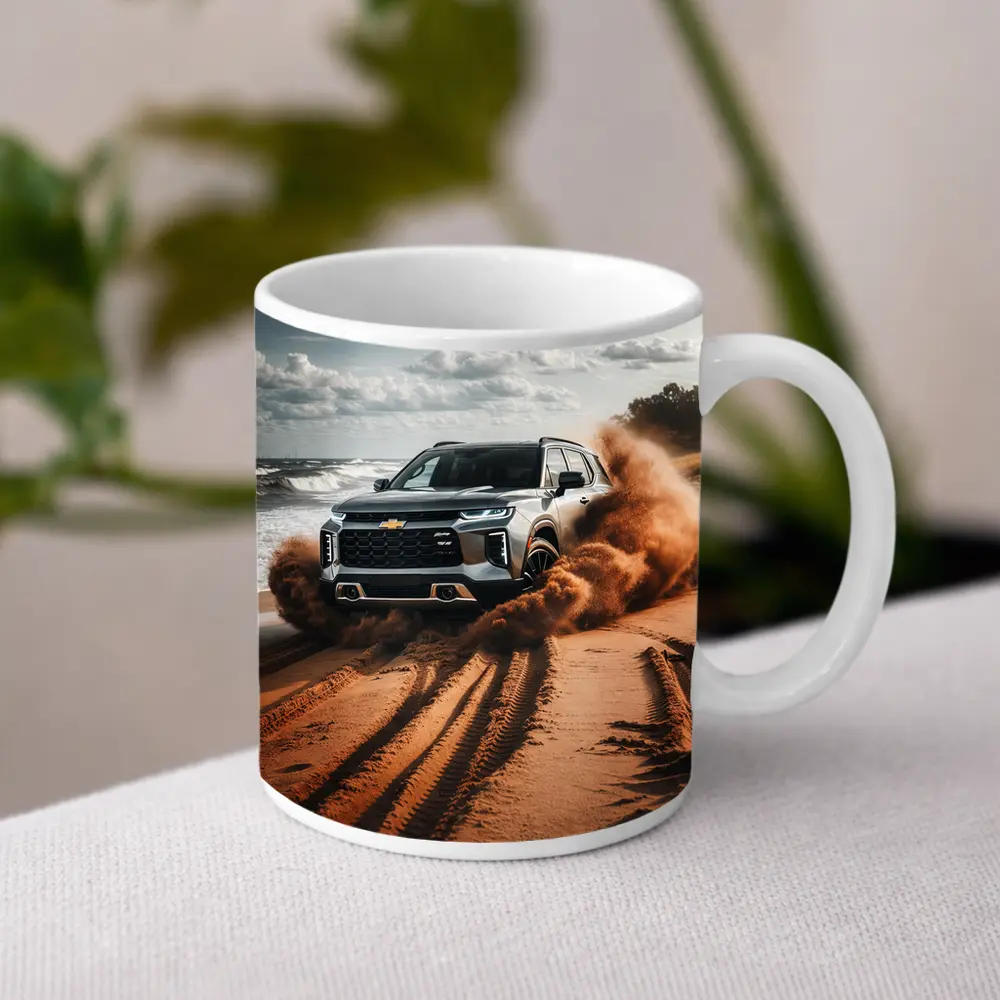 Chevrolet Blazer Drifting Sandy Beach Shore – Mugs