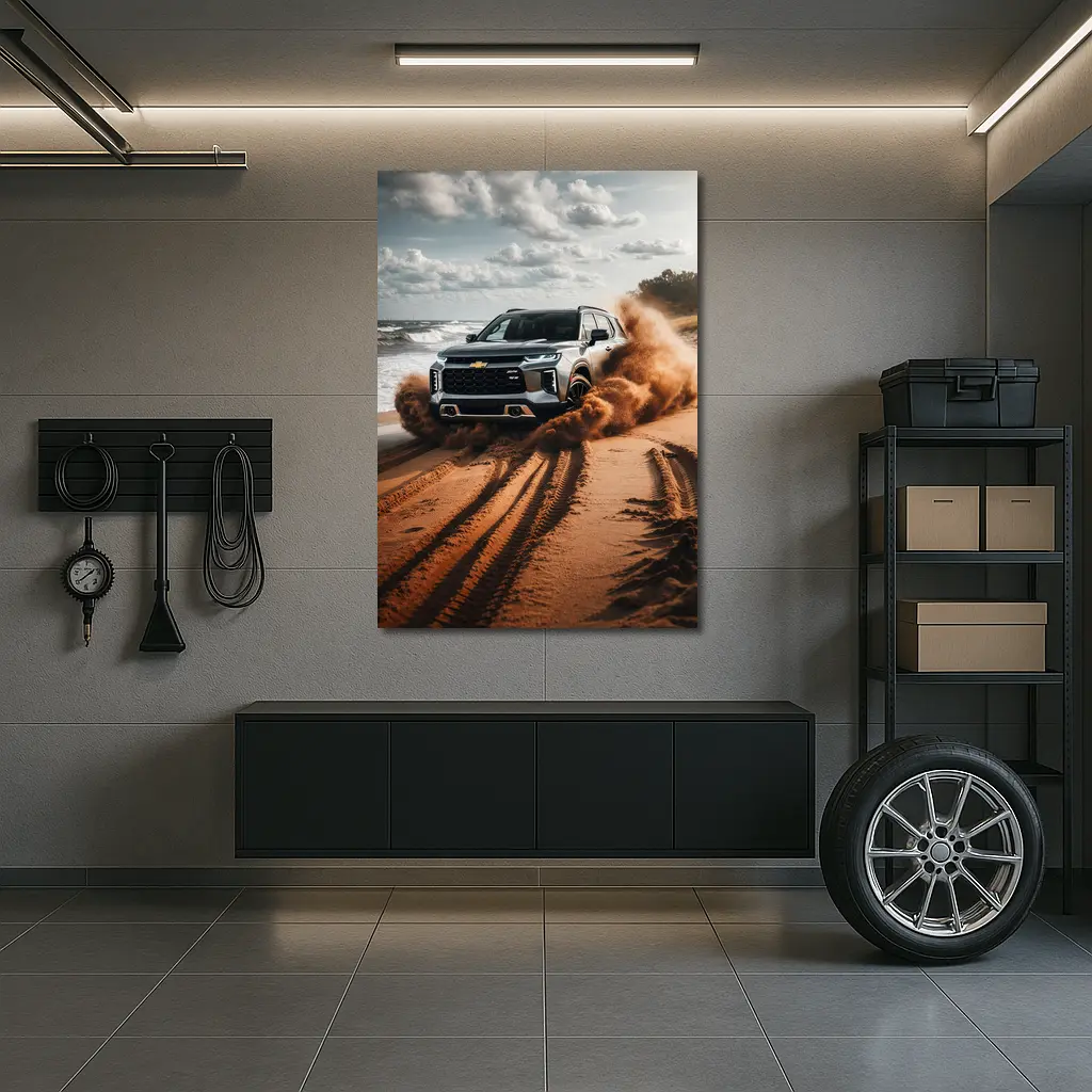 Chevrolet Blazer Drifting Sandy Beach Shore – Wall Art