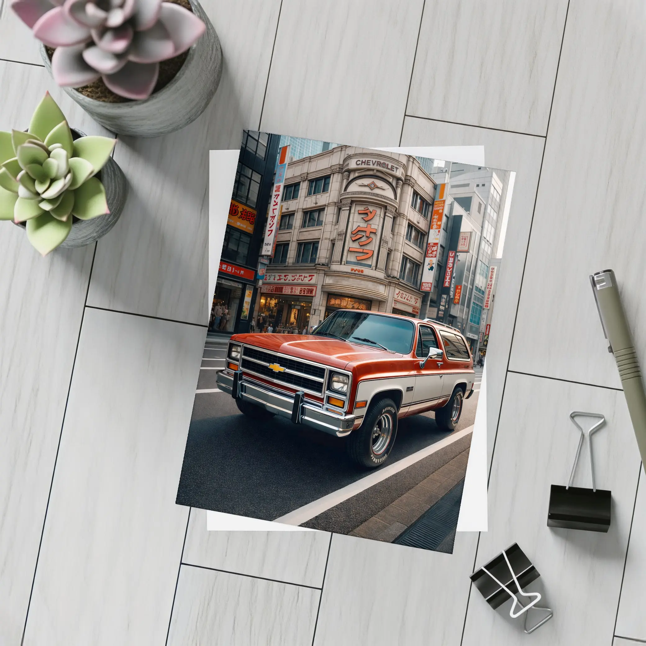 Chevrolet Blazer Parked on Tokyo Street – Postcards