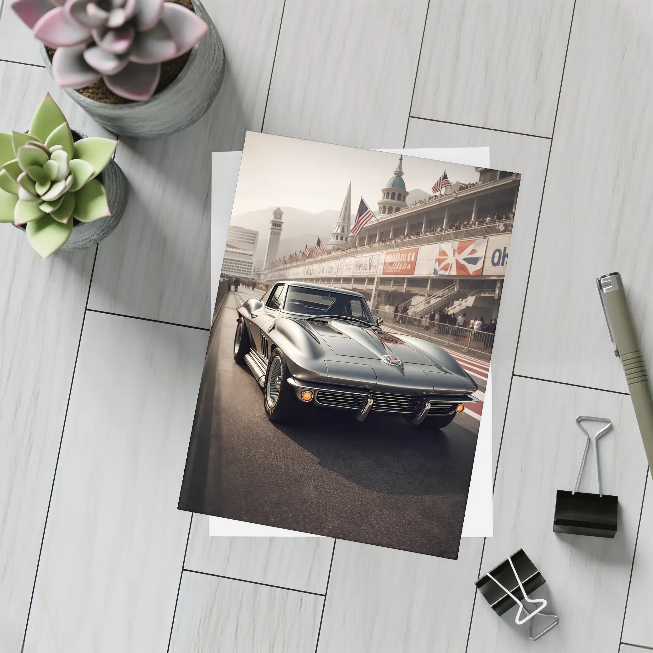 Chevrolet Corvette Classic Racing Track Scene – Postcards