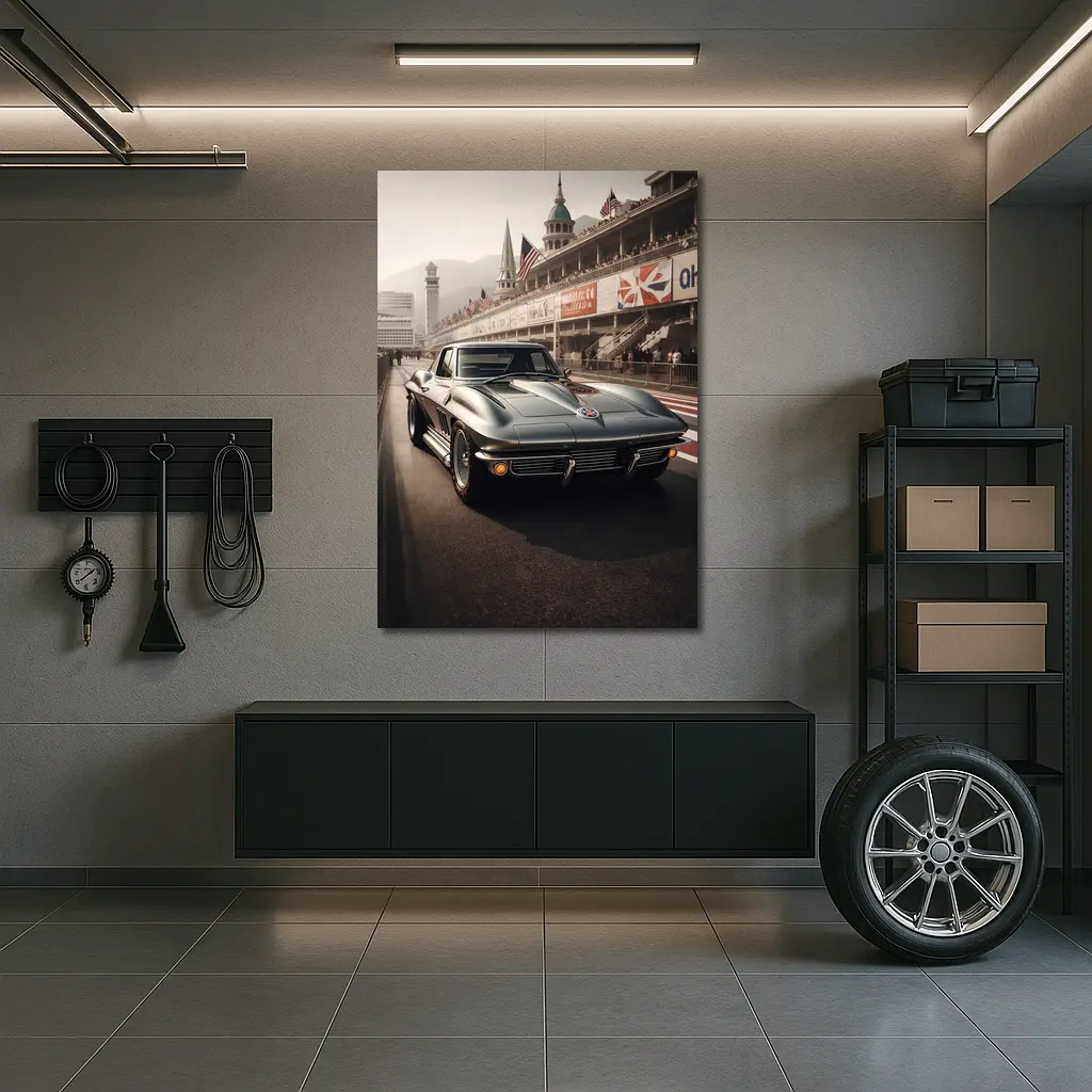 Chevrolet Corvette Classic Racing Track Scene – Wall Art