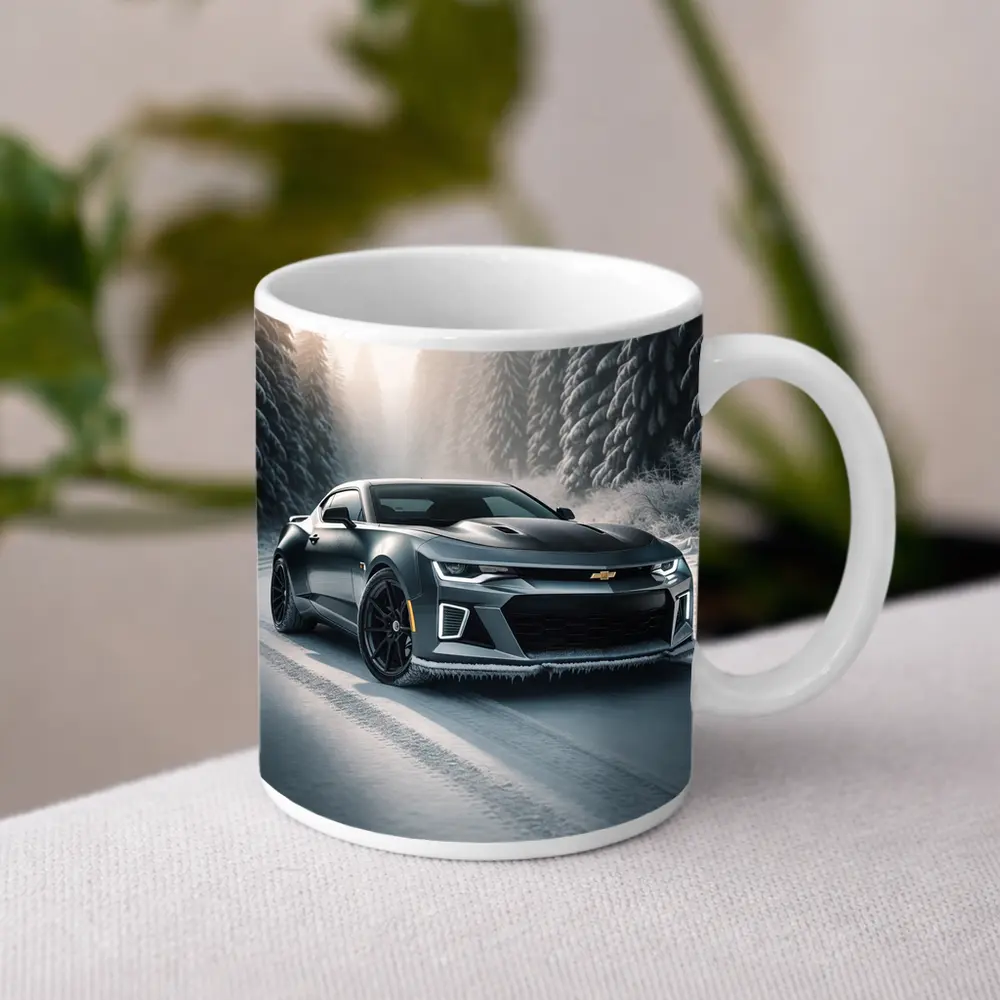 Chevrolet Camaro ZL1 On Snowy Forest Road – Mugs