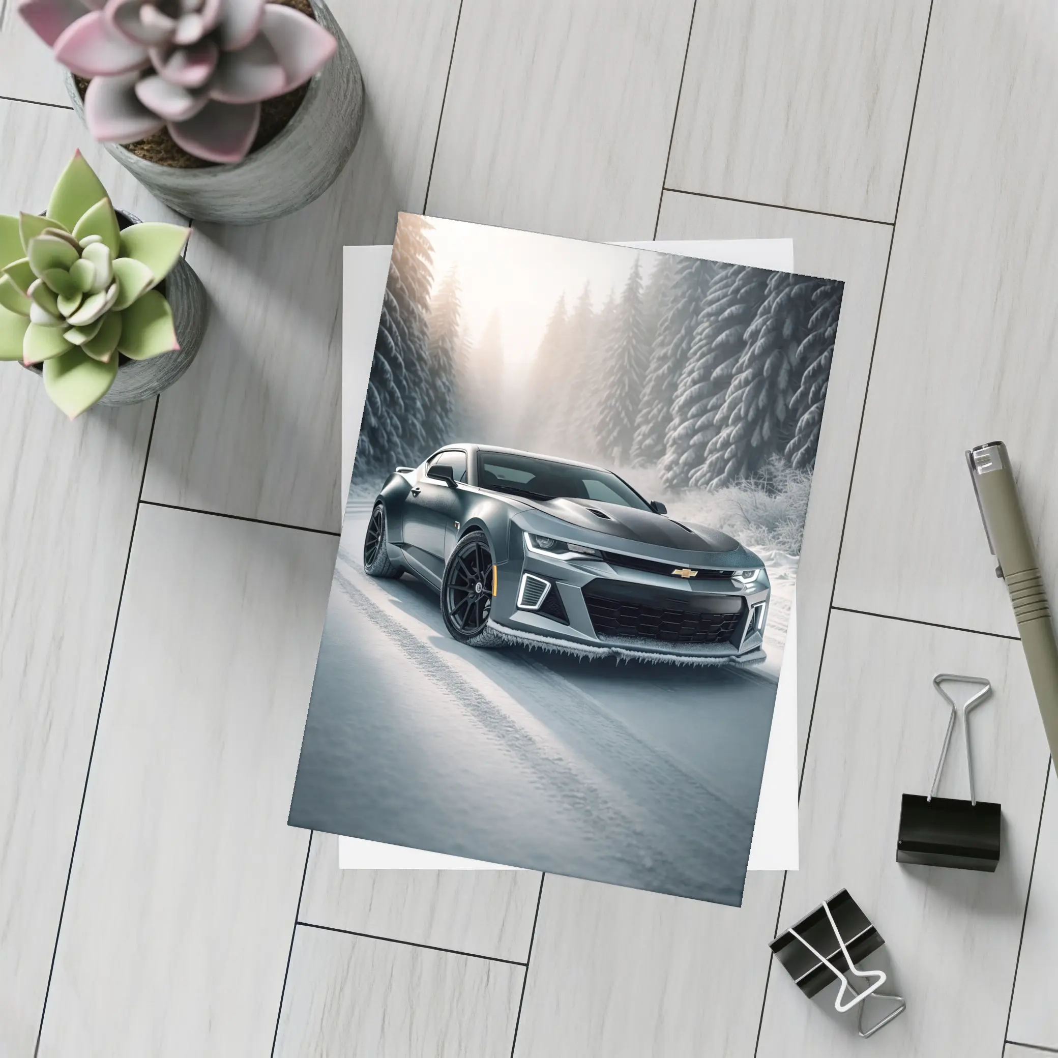 Chevrolet Camaro ZL1 On Snowy Forest Road – Postcards