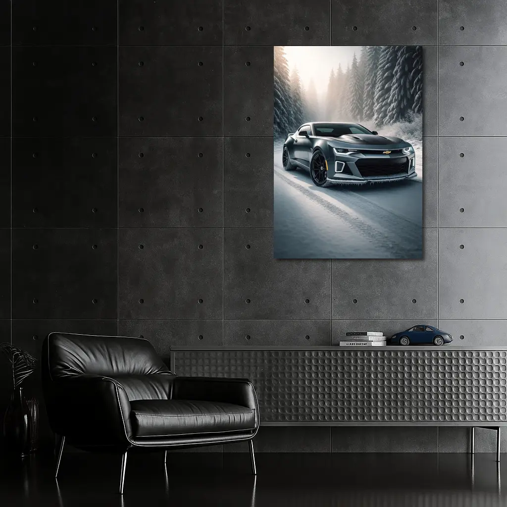 Chevrolet Camaro ZL1 On Snowy Forest Road – Wall Art