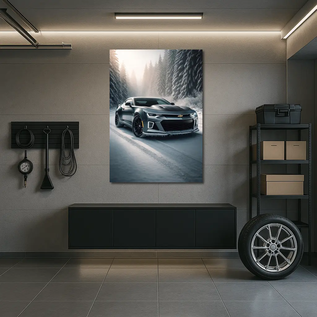 Chevrolet Camaro ZL1 On Snowy Forest Road – Wall Art