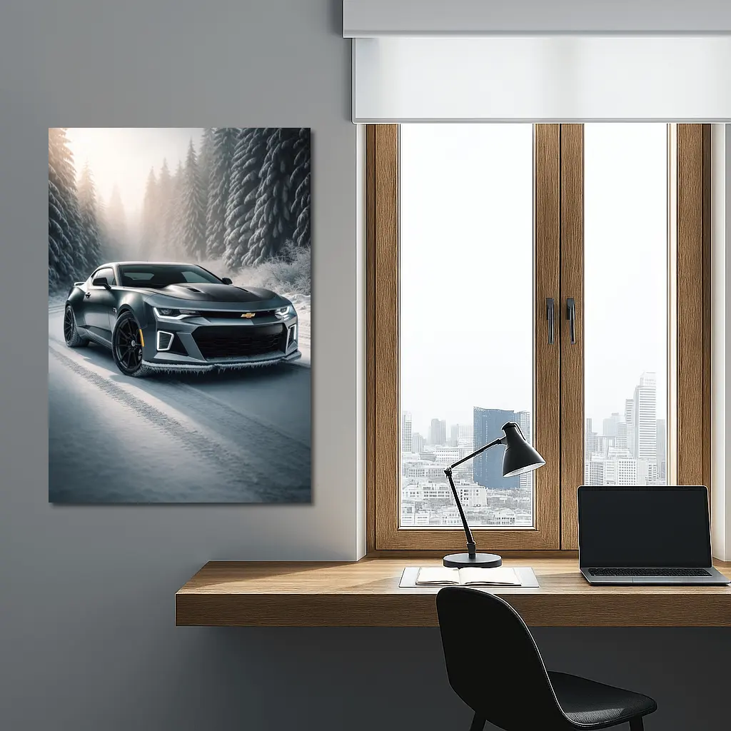Chevrolet Camaro ZL1 On Snowy Forest Road – Wall Art