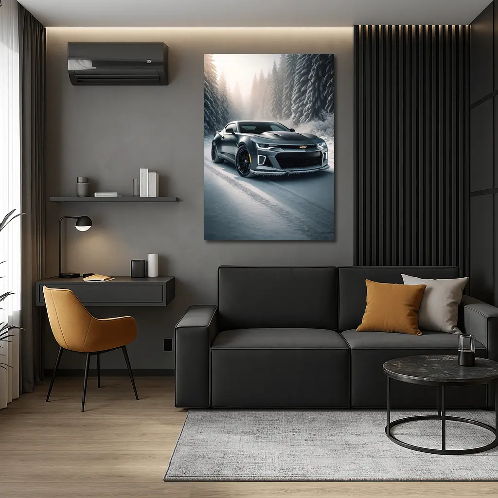 Chevrolet Camaro ZL1 On Snowy Forest Road – Wall Art