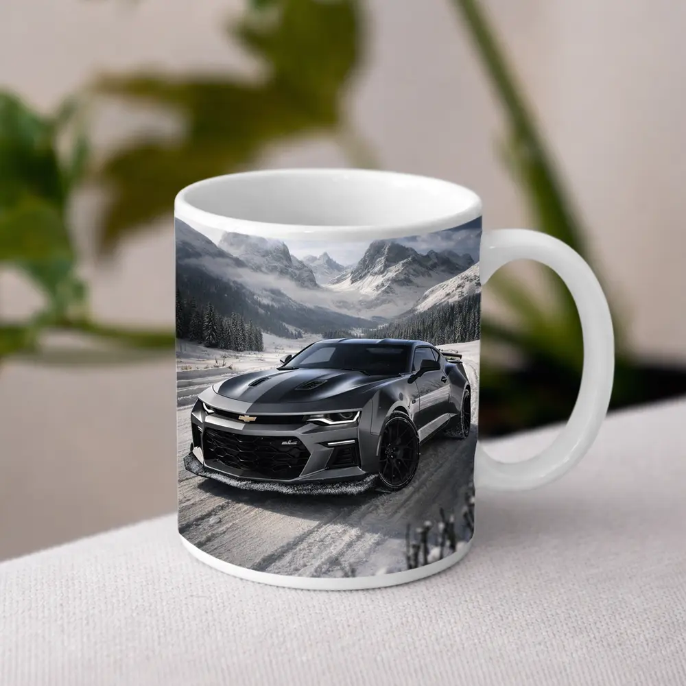 Chevrolet Camaro Black Muscle Car Snowy Mountains – Mugs