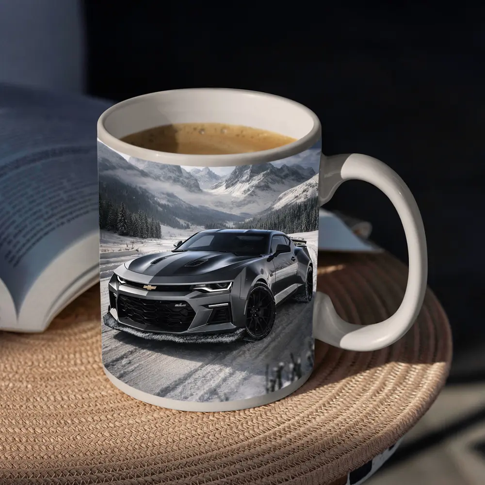 Chevrolet Camaro Black Muscle Car Snowy Mountains – Mugs