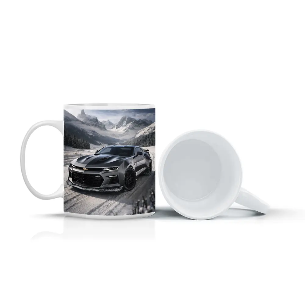 Chevrolet Camaro Black Muscle Car Snowy Mountains – Mugs