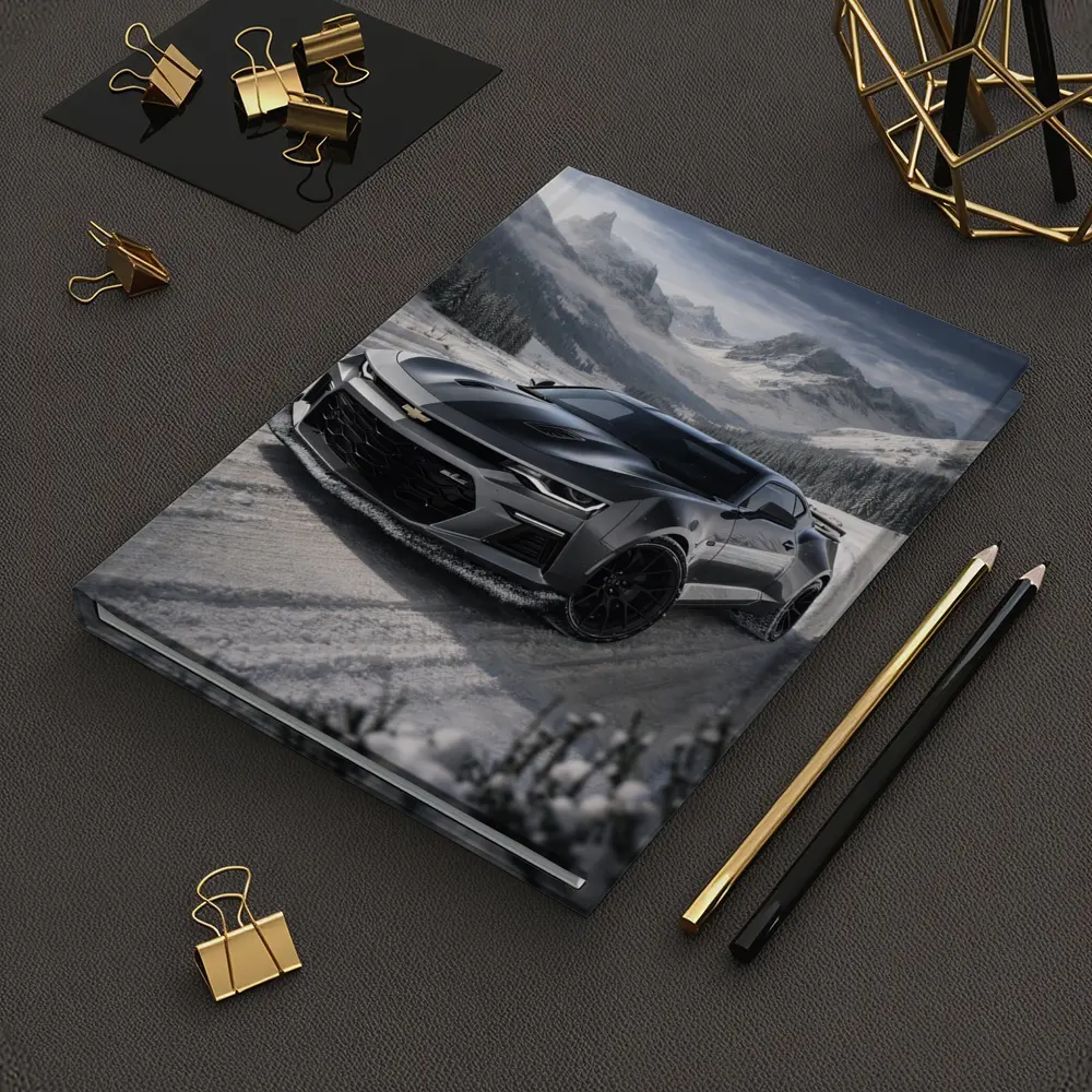Chevrolet Camaro Black Muscle Car Snowy Mountains – Notebooks