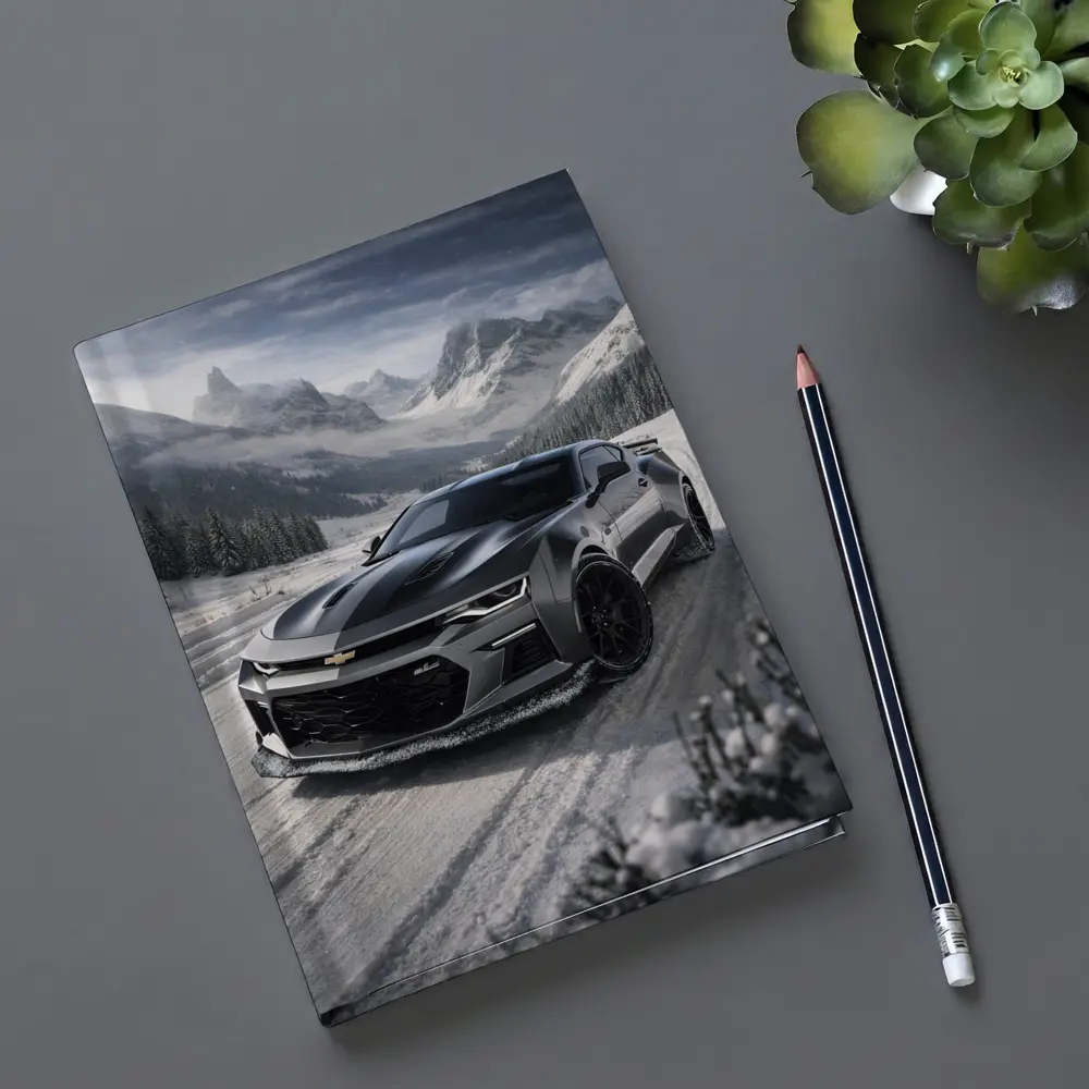 Chevrolet Camaro Black Muscle Car Snowy Mountains – Notebooks