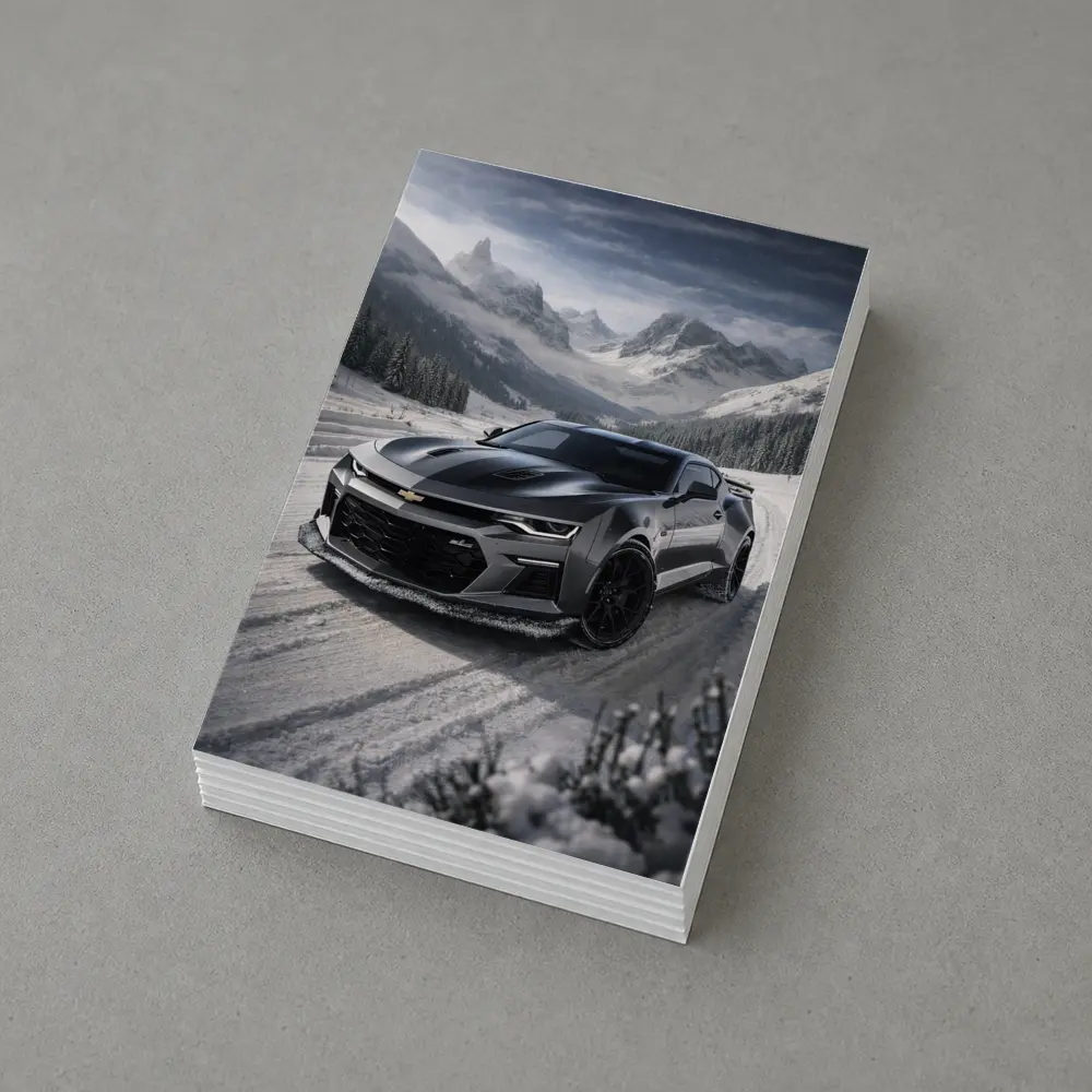 Chevrolet Camaro Black Muscle Car Snowy Mountains – Postcards