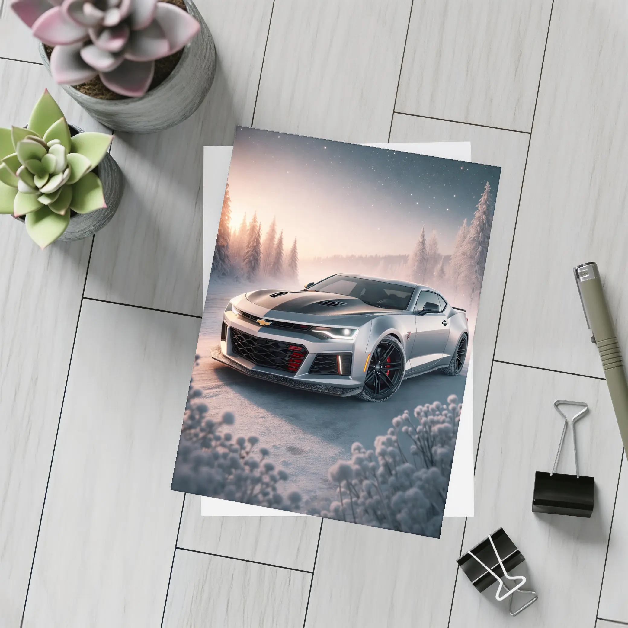 Chevrolet Camaro ZL1 Snowy Winter Night – Postcards