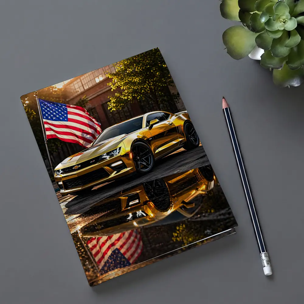 Gold Chevrolet Camaro American Flag Urban Street – Notebooks