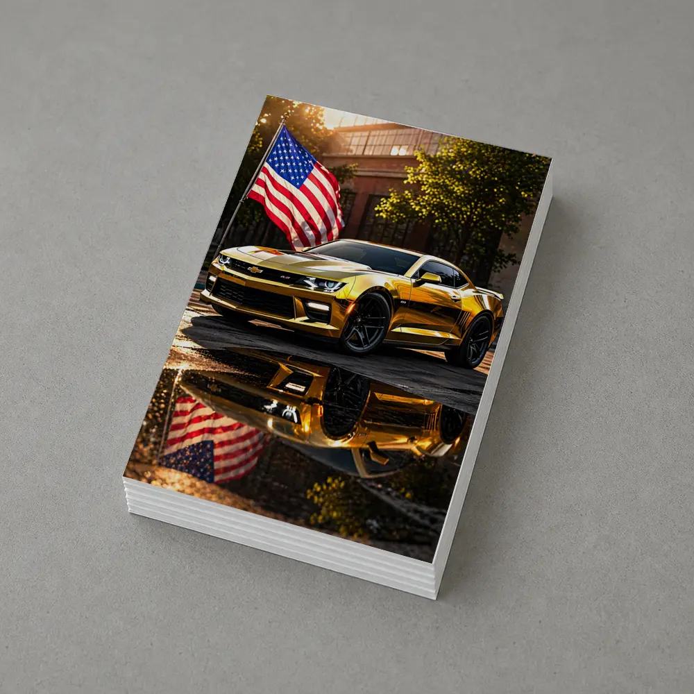 Gold Chevrolet Camaro American Flag Urban Street – Postcards