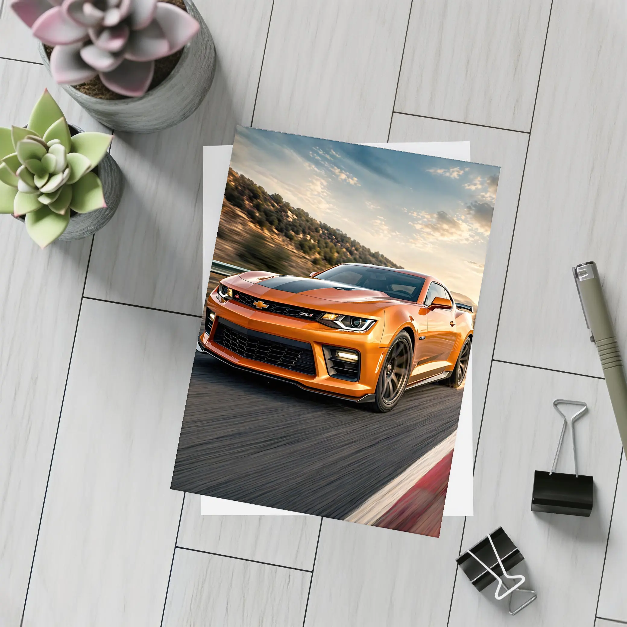 Chevrolet Camaro ZL1 Orange Racing Track – Postcards