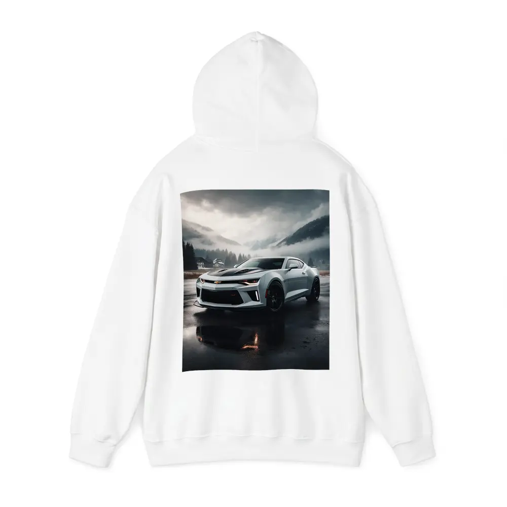 Chevrolet Camaro White Muscle Car Overcast Mountains – Hoodies