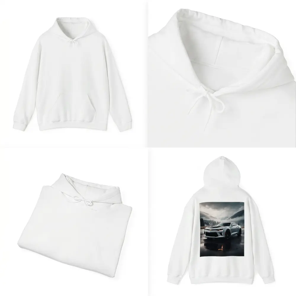 Chevrolet Camaro White Muscle Car Overcast Mountains – Hoodies