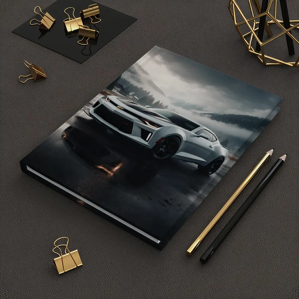 Chevrolet Camaro White Muscle Car Overcast Mountains – Notebooks