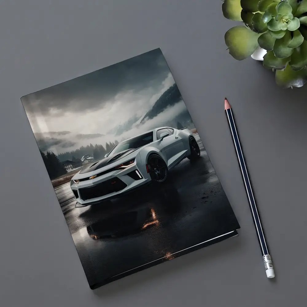 Chevrolet Camaro White Muscle Car Overcast Mountains – Notebooks