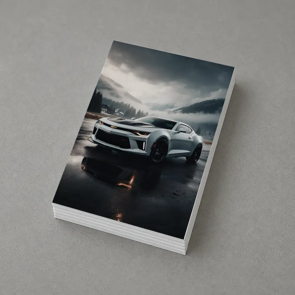 Chevrolet Camaro White Muscle Car Overcast Mountains – Postcards