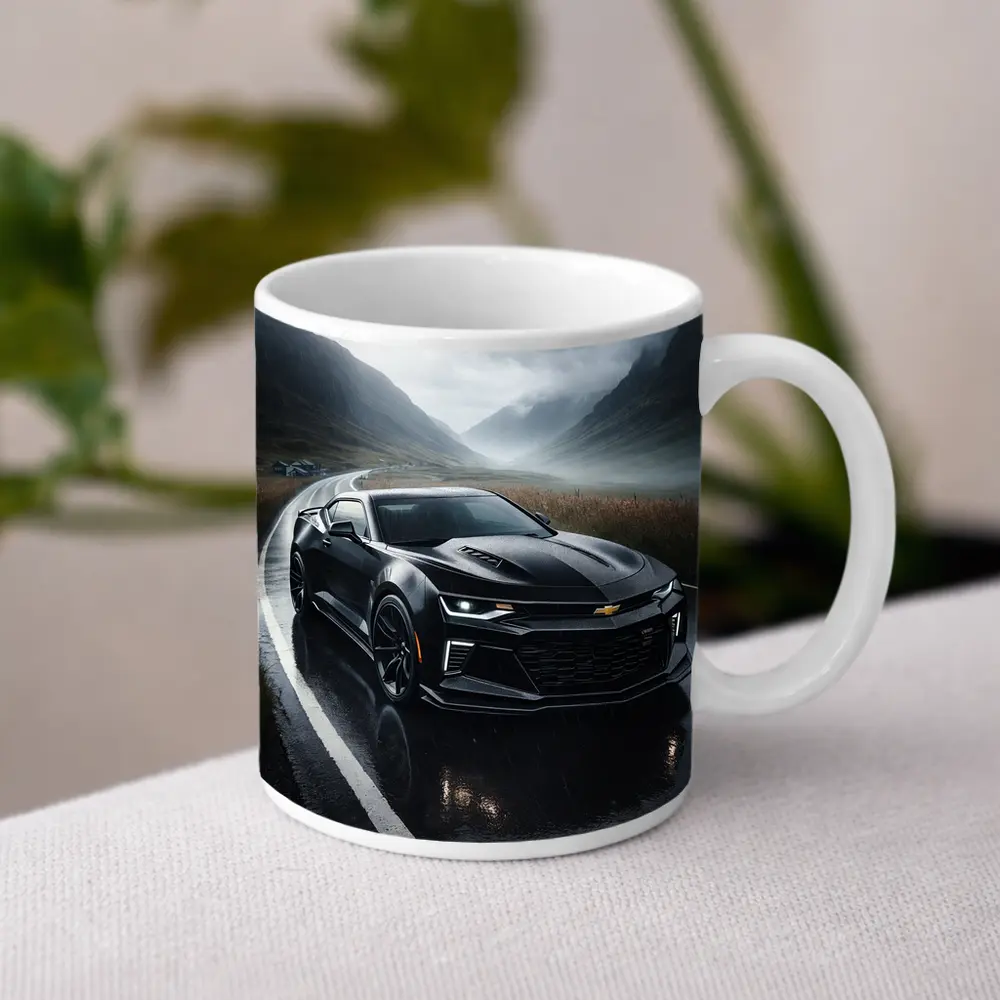 Chevrolet Camaro Black Rainy Mountain Road – Mugs