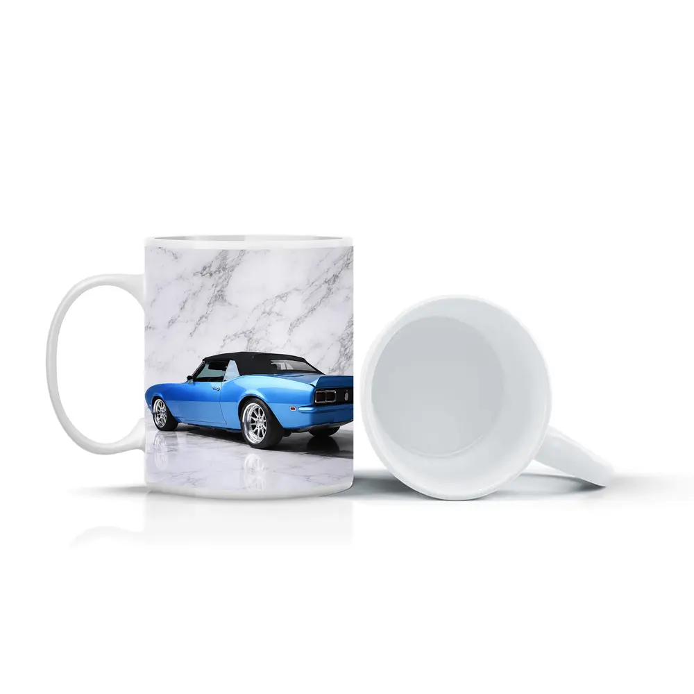 Chevrolet Camaro Blue Convertible Marble Background – Mugs
