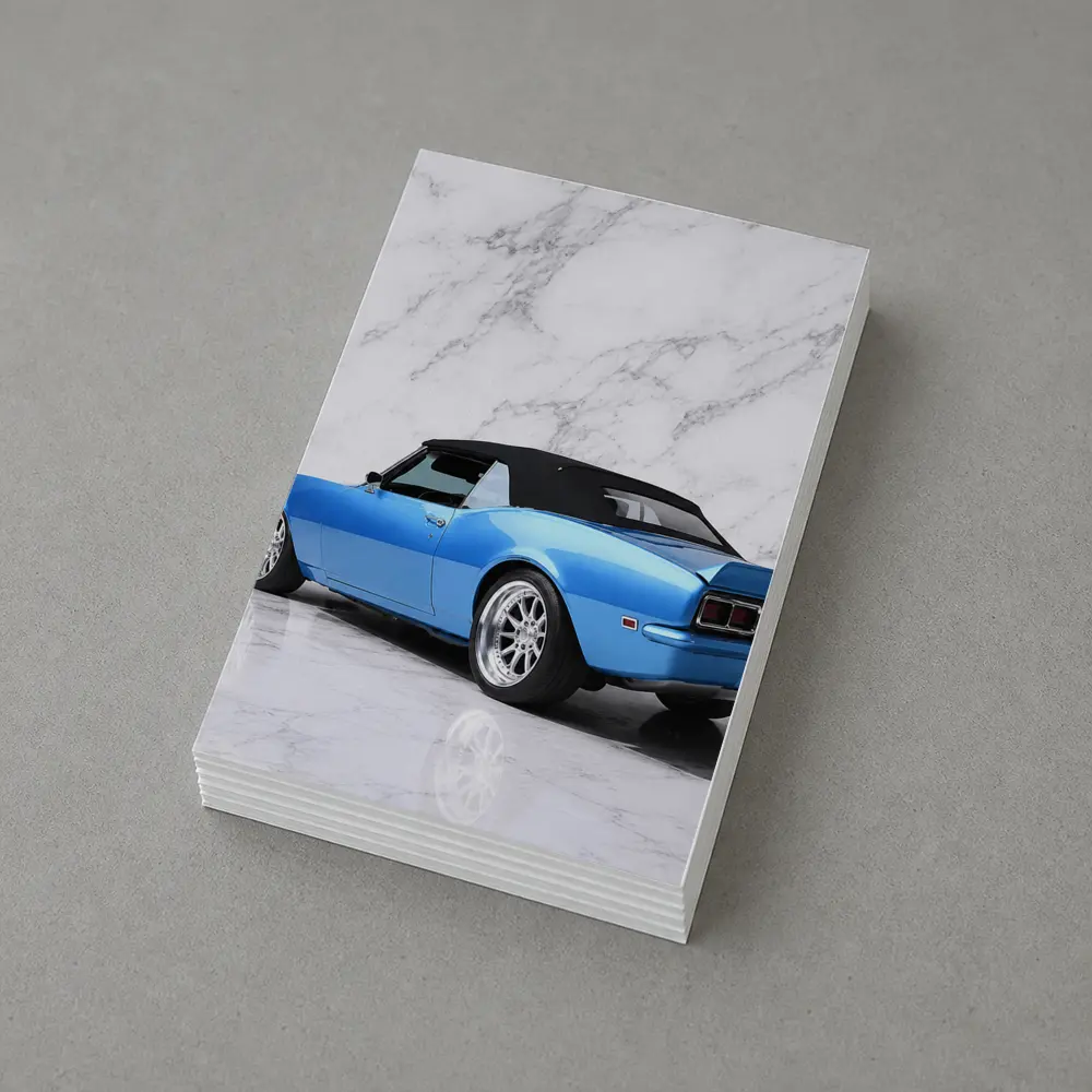 Chevrolet Camaro Blue Convertible Marble Background – Postcards