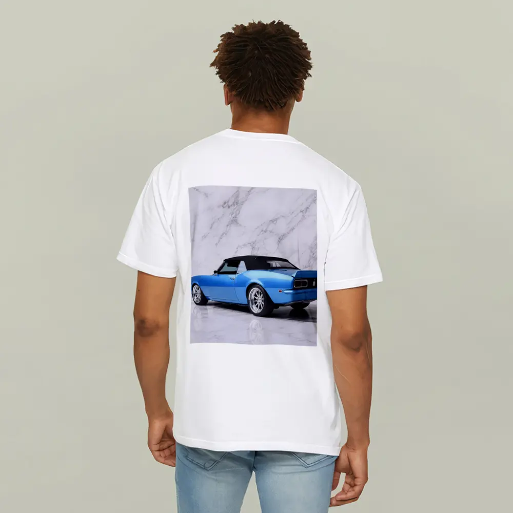 Chevrolet Camaro Blue Convertible Marble Background – T-Shirts