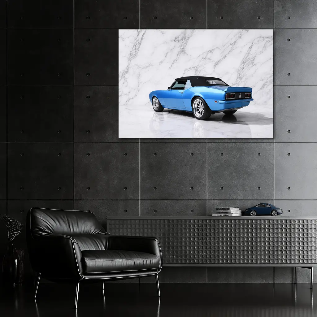 Chevrolet Camaro Blue Convertible Marble Background – Wall Art