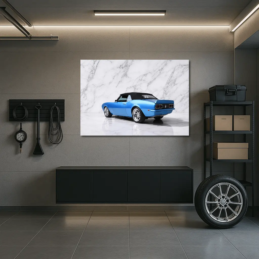 Chevrolet Camaro Blue Convertible Marble Background – Wall Art